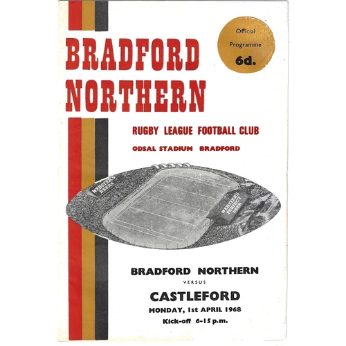 1967/68 Bradford Northern v Castleford Rugby League Programme