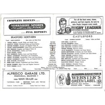 1967/68 Bradford Northern v Castleford Rugby League Programme