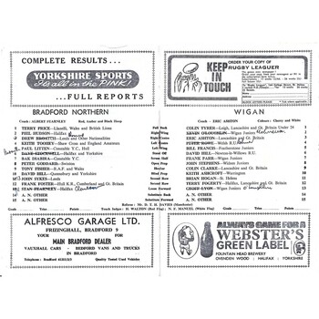 1968/69 Bradford Northern v Wigan Rugby League Programme