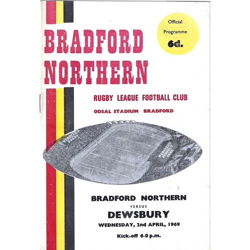 1968/69 Bradford Northern v Dewsbury Rugby League Programme