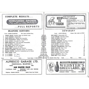 1968/69 Bradford Northern v Dewsbury Rugby League Programme