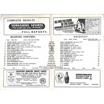 1969/70 Bradford Northern v Keighley Rugby League Programme