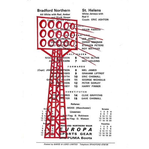 1979/80 Bradford Northern v St. Helens Rugby League Programme (First Floodlit Match)