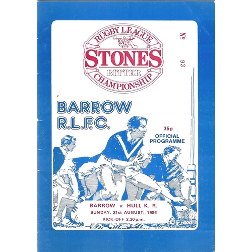 1986/87 Barrow v Hull Kingston Rovers Rugby League Programme