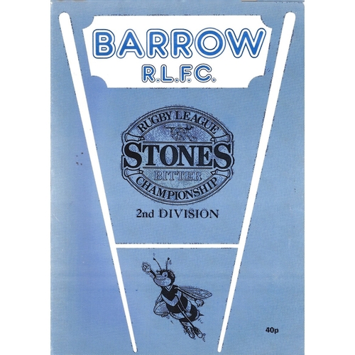 1988/89 Barrow v Hunslet Rugby League Programme