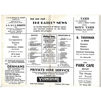 1964/65 Batley v Bradford Northern Rugby League Programme