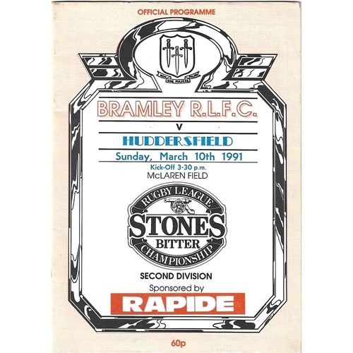 1990/91 Bramley v Huddersfield Rugby League Programme