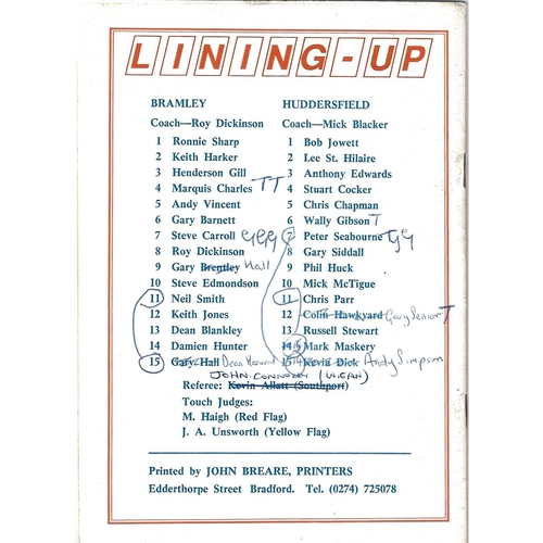 1990/91 Bramley v Huddersfield Rugby League Programme