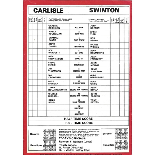 1981/82 Carlisle v Swinton Rugby League programme