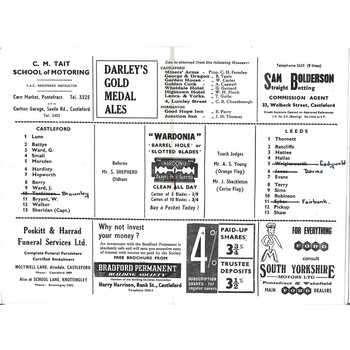 1961/62 Castleford v Leeds Rugby League Programme