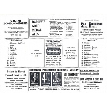 1963/64 Castleford v Halifax Rugby League Programme