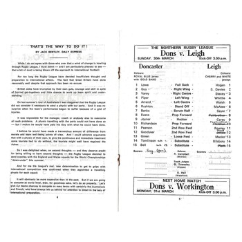 1974/75 Doncaster v Leigh Rugby League Programme