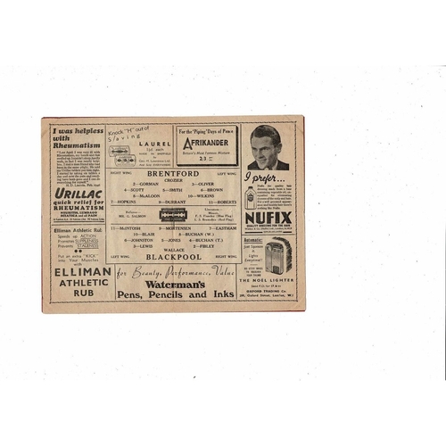 1946/47 Brentford v Blackpool Football Programme