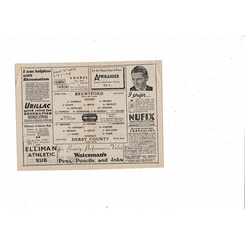 1946/47 Brentford v Derby County Football Programme
