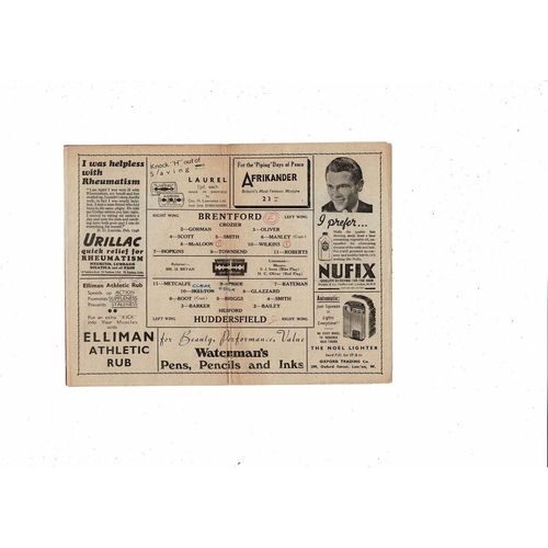 1946/47 Brentford v Huddersfield Town Football Programme 1st Home Game after War