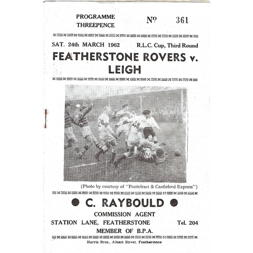 1961/62 Featherstone Rovers v Leigh Rugby League Challenge Cup 3rd Round Programme