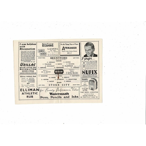1946/47 Brentford v Stoke City Football Programme