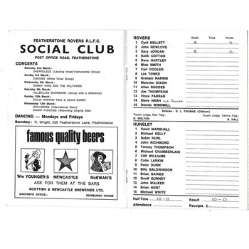 1967/68 Featherstone Rovers v Hunslet Rugby League Programme