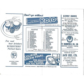 1965/66 Halifax v Castleford Rugby League Programme