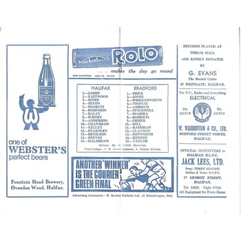 1967/68 Halifax v Bradford Northern Rugby League Programme