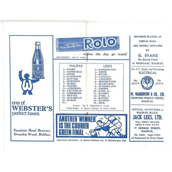 1967/68 Halifax v Leeds Rugby League Programme