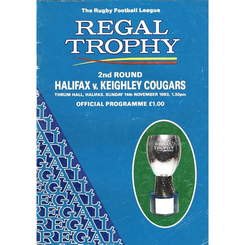 1993/94 Halifax v Keighley Cougars Rugby League Regal Trophy 2nd Round Programme