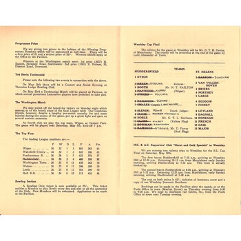 1961/62 Huddersfield v St. Helens Rugby League Programme