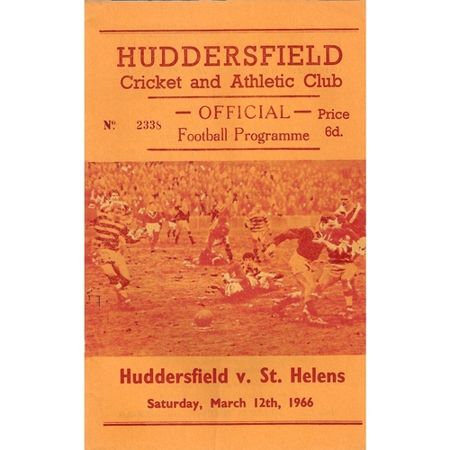 1965/66 Huddersfield v St. Helens Rugby League Programme