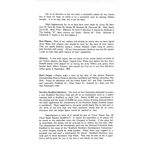 1963/64 Huddersfield v Halifax Rugby League Programme