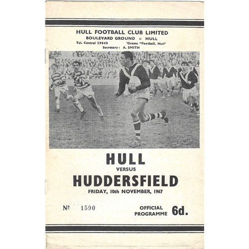 1967/68 Hull v Huddersfield Rugby League Programme