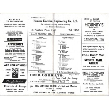 1967/68 Hull v Huddersfield Rugby League Programme