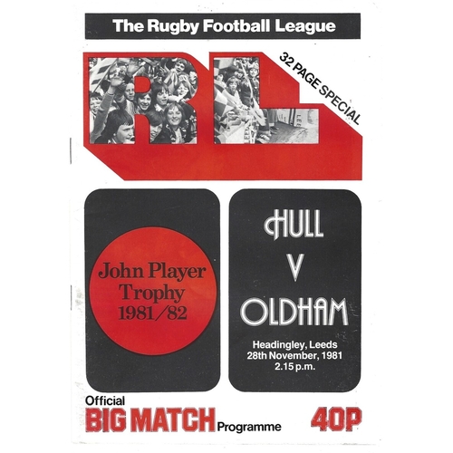 1981/82 Hull v Oldham John Player Trophy Semi Final Rugby League Programme