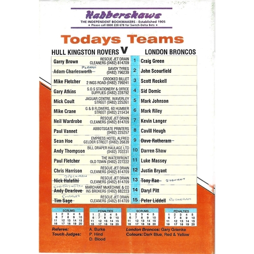 1994/95 Hull Kingston Rovers v London Broncos Rugby League Programme