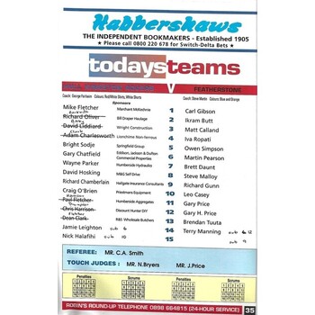 1993/94 Hull Kingston Rovers v Featherstone Rovers Rugby League Programme