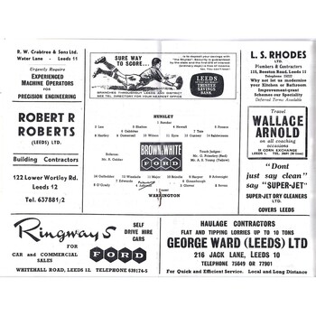 1961/62 Hunslet v Warrington Rugby League Programme