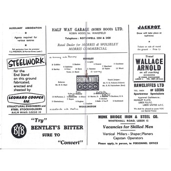 1964/65 Hunslet v Workington Town Rugby League Programme