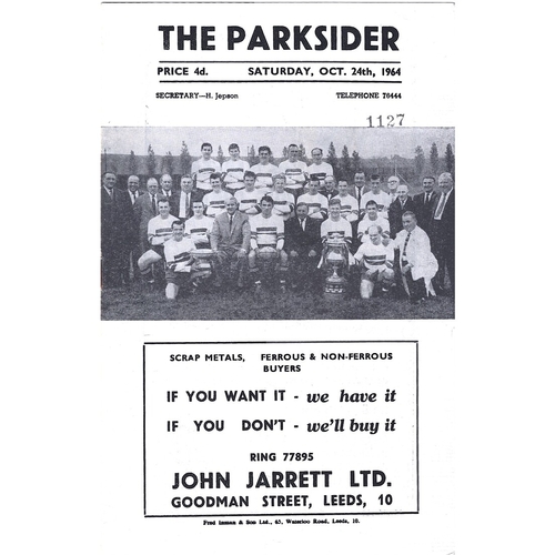 1964/65 Hunslet v Hull Kingston Rovers Rugby League Programme
