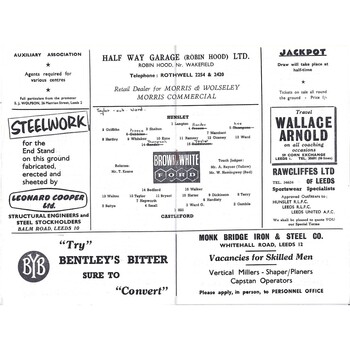 1964/65 Hunslet v Castleford Rugby League Programme