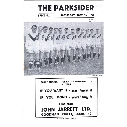 1965/66 Hunslet v Halifax Rugby League Programme