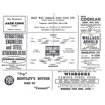1965/66 Hunslet v Castleford Rugby League Programme