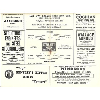 1965/66 Hunslet v Featherstone Rovers Rugby League Programme