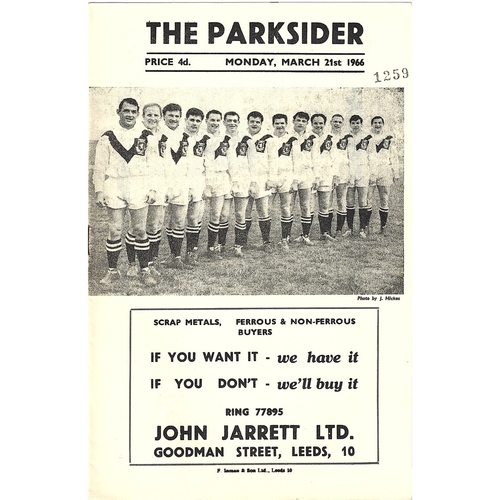1965/66 Hunslet v Huddersfield Rugby League Programme