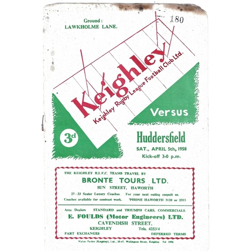 1957/58 Keighley v Huddersfield Rugby League Programme