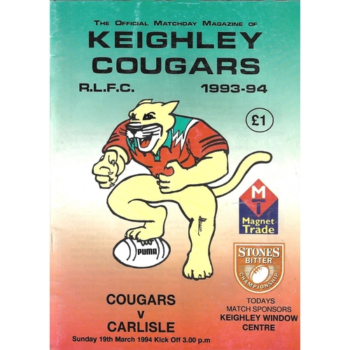 1993/94 Keighley Cougars v Carlisle Rugby League Programme