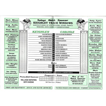 1993/94 Keighley Cougars v Carlisle Rugby League Programme