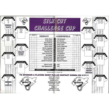 1994/95 Keighley Cougars v Huddersfield Rugby League Challenge Cup 5th Round Programme