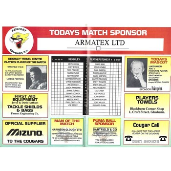 1995/96 Keighley Cougars v Featherstone Rovers Rugby League Programme