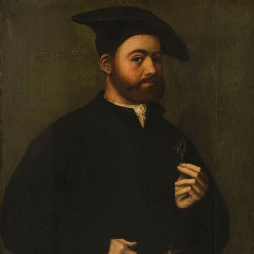 Portrait of a Man Holding a Rose