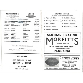 1961/62 Leeds v Featherstone Rovers Rugby League Programme
