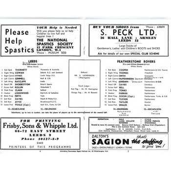 1965/66 Leeds v Featherstone Rovers Rugby League Programme